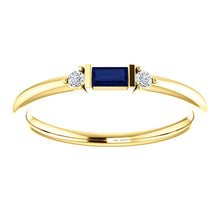 Load image into Gallery viewer, Blue Sapphire Baguette Stacking Ring, 14K White, Yellow, or Rose Gold - MiShelli