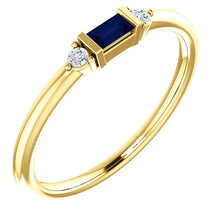 Load image into Gallery viewer, Blue Sapphire Baguette Stacking Ring, 14K White, Yellow, or Rose Gold - MiShelli