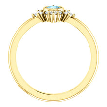 Load image into Gallery viewer, 14K Gold Aquamarine Diamond Halo Ring Size 6 - MiShelli