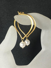 Load image into Gallery viewer, Pearl Hoop Earrings, Gold Vermeil - MiShelli