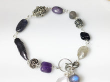 Load image into Gallery viewer, Mixed Boho Gemstone Bracelet Labradorite Amethyst Pearl Stick Onyx Marcasite Sterling Silver - MiShelli