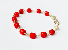 Load image into Gallery viewer, Coral Bracelet SOLID 14K Gold, Red Coral, Freshwater Pearls, Wire Wrapped - MiShelli
