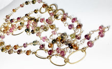 Load image into Gallery viewer, Tourmaline Necklace, Long Layering Wrap, Multi Strand Bracelet, Tourmaline Gemstones in Gold Fill, Length 38" - MiShelli