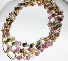 Load image into Gallery viewer, Tourmaline Necklace, Long Layering Wrap, Multi Strand Bracelet, Tourmaline Gemstones in Gold Fill, Length 38" - MiShelli