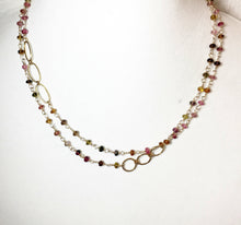 Load image into Gallery viewer, Tourmaline Necklace, Long Layering Wrap, Multi Strand Bracelet, Tourmaline Gemstones in Gold Fill, Length 38" - MiShelli