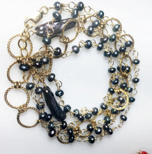 Load image into Gallery viewer, Pearl Gold Necklace, Grey Freshwater Pearl Stick, Wrap Necklace - MiShelli
