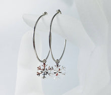 Load image into Gallery viewer, Silver Snowflake Hoop Ear Wires - MiShelli