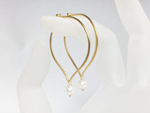 Load image into Gallery viewer, Pearl Hoop Earrings, Gold Vermeil - MiShelli