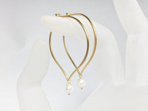 White Pearl Hoop Ear Wires, Vermeil Lotus Petal Earrings - MiShelli