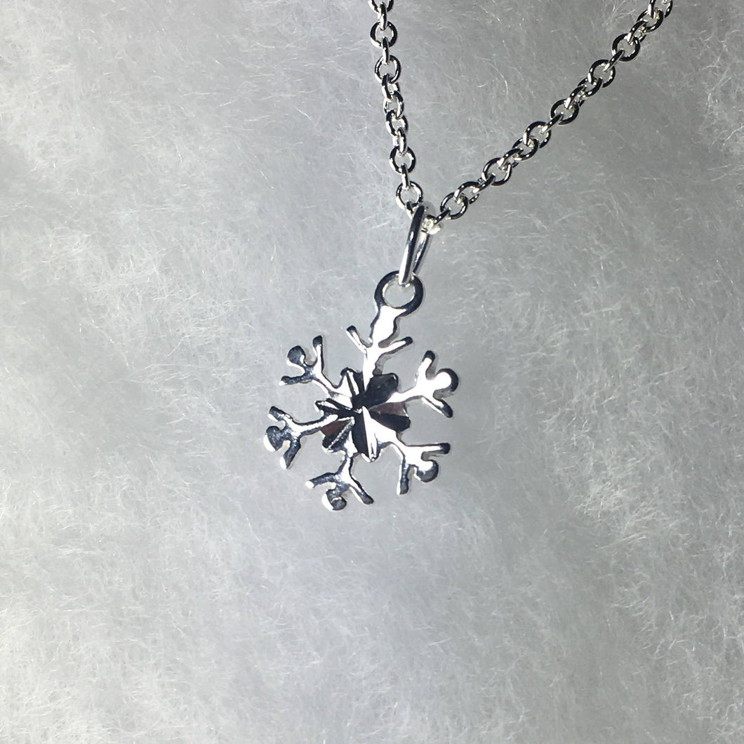 Petite Snowflake Necklace, .925 Sterling Silver Pendant - MiShelli