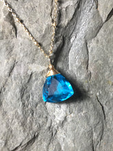 Load image into Gallery viewer, Blue Quartz Solitaire Necklace, Trillion Cut Gemstone - MiShelli