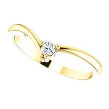 Load image into Gallery viewer, Dainty Diamond "V" Ring, 14K Gold, Diamond Contour Band, 18K Gold Stacking Ring, April Birthstone, MiShelli - MiShelli