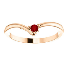 Load image into Gallery viewer, Dainty Ruby "V" Ring, 14K Gold, Diamond Contour Band, 18K Gold Stacking Ring, Ruby Birthstone MiShelli - MiShelli
