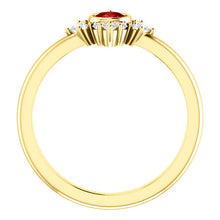 Load image into Gallery viewer, Ruby Diamond Cluster Ring, 14K Gold, Diamond Ruby, Birthstone, Modern Engagement - MiShelli
