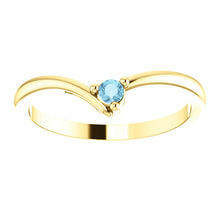 Load image into Gallery viewer, Dainty Aquamarine "V" Ring, 14K Gold/18K Gold Stacking Ring - MiShelli