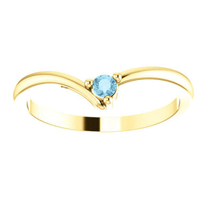 Dainty Aquamarine "V" Ring, 14K Gold/18K Gold Stacking Ring - MiShelli