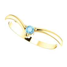 Load image into Gallery viewer, Dainty Aquamarine &quot;V&quot; Ring, 14K Gold/18K Gold Stacking Ring - MiShelli