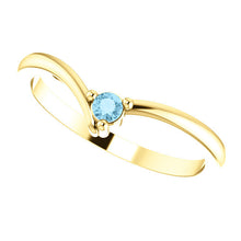 Load image into Gallery viewer, Dainty Aquamarine "V" Ring, 14K Gold/18K Gold Stacking Ring - MiShelli