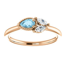 Load image into Gallery viewer, Aquamarine Sapphire 14K Gold Ring, Pear Aquamarine, Marquise Sapphire - MiShelli