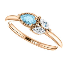 Load image into Gallery viewer, Aquamarine Sapphire 14K Gold Ring, Pear Aquamarine, Marquise Sapphire - MiShelli