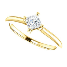 Load image into Gallery viewer, Moissanite "Forever One" Solitaire 14K Gold Ring, Square Cut, Prong Setting, Charles & Colvard Moissanite Gemstone - MiShelli