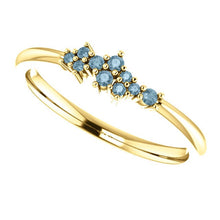 Load image into Gallery viewer, Teal Blue Diamond Cluster Ring, Diamond Stacking Ring, 14k Gold, Low Profile, Non Traditional - MiShelli