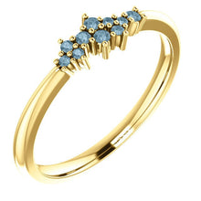 Load image into Gallery viewer, Teal Blue Diamond Cluster Ring, Diamond Stacking Ring, 14k Gold, Low Profile, Non Traditional - MiShelli