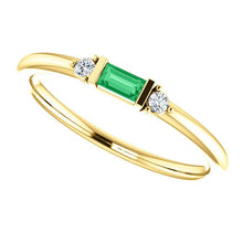 Load image into Gallery viewer, Emerald Baguette Diamond Mini Stacking Ring, 14K Gold, Birthstone Band, Non Traditional Wedding Ring - MiShelli