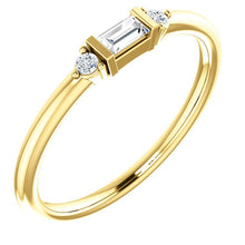 Load image into Gallery viewer, Diamond Baguette Mini Stacking Ring, 14K Gold, Birthstone Band - MiShelli