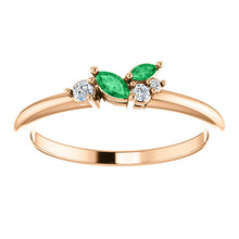 Load image into Gallery viewer, Emerald Marquise Diamond Dainty Cluster Ring, 14K gold Stackable Birthstone Ring, Non Traditional Wedding, Rose Gold Emerald - MiShelli