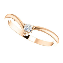 Load image into Gallery viewer, Dainty Diamond "V" Ring, 14K Gold, Diamond Contour Band, 18K Gold Stacking Ring, April Birthstone, MiShelli - MiShelli