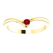 Load image into Gallery viewer, Dainty Ruby "V" Ring, 14K Gold, Diamond Contour Band, 18K Gold Stacking Ring, Ruby Birthstone MiShelli - MiShelli