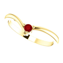 Load image into Gallery viewer, Dainty Ruby "V" Ring, 14K Gold, Diamond Contour Band, 18K Gold Stacking Ring, Ruby Birthstone MiShelli - MiShelli