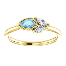 Load image into Gallery viewer, Aquamarine Sapphire 14K Gold Ring, Pear Aquamarine, Marquise Sapphire - MiShelli