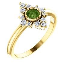 Load image into Gallery viewer, Green Tourmaline Diamond Ring, 14K Gold Cluster Bezel Gemstone Ring, Alternative Engagement, Statement Ring - MiShelli