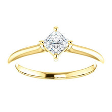Load image into Gallery viewer, Moissanite "Forever One" Solitaire 14K Gold Ring, Square Cut, Prong Setting, Charles & Colvard Moissanite Gemstone - MiShelli