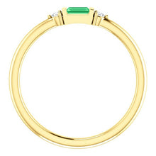 Load image into Gallery viewer, Emerald Baguette Diamond Mini Stacking Ring, 14K Gold, Birthstone Band, Non Traditional Wedding Ring - MiShelli
