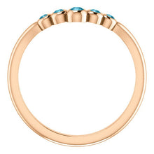 Load image into Gallery viewer, London Blue Topaz Ring, Low Profile, Graduated Contour Band, Sterling Silver, Birthstone Ring, Anniversary Band, "V" Ring - MiShelli