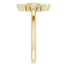 Load image into Gallery viewer, Pink Sapphire Diamond Cluster Gemstone Ring, 14K/18K Bezel Set, Yellow, White, Rose Gold, Non Traditional Engagement, Cocktail Ring - MiShelli