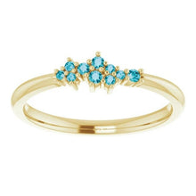 Load image into Gallery viewer, London Blue Topaz Cluster Stacking Ring, 14k Gold, Low Profile, Non Traditional Wedding Band, Birthstone Ring - MiShelli