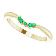 Load image into Gallery viewer, Emerald Contour Band, 14K Gold, Low Profile, Stackable, Non Traditional Wedding, Multi Stone Band, Yellow, White, Rose Gold - MiShelli
