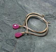 Load image into Gallery viewer, Pink Sapphire Hoop Earrings 14K Solid Gold - MiShelli