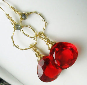 Red Quartz Chandelier Gold Earrings - MiShelli