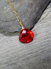Load image into Gallery viewer, Red Quartz Necklace, Layering Solitaire Pendant, Wire Wrapped Gemstone, Gold Fill Necklace, Gift for Her, Length 20" - MiShelli