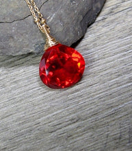 Load image into Gallery viewer, Red Quartz Necklace, Layering Solitaire Pendant, Wire Wrapped Gemstone, Gold Fill Necklace, Gift for Her, Length 20" - MiShelli
