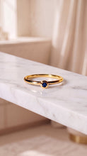Load image into Gallery viewer, 18K gold stacking ring with blue diamonds, size 6, by MiShelli, featuring a sleek design and sparkling gemstone accents.