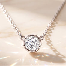 Load image into Gallery viewer, White sapphire tiny solitaire silver necklace featuring a delicate pendant, designed by MiShelli.