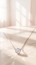 Load image into Gallery viewer, White sapphire tiny solitaire silver necklace with a delicate chain and small gemstone pendant, designed by MiShelli.