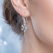 Load image into Gallery viewer, Silver Snowflake Sterling Drop Earrings
