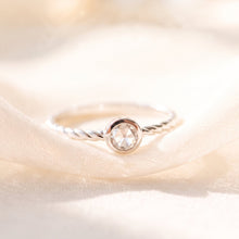 Load image into Gallery viewer, MiShelli rose cut moissanite sterling silver dainty promise ring with low profile design, size 7.